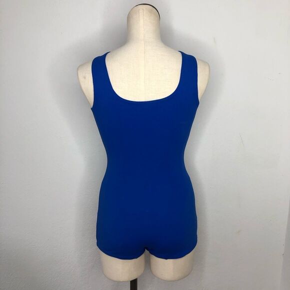 Vintage 60s 70s Retro One Piece Stretch Nylon Swimsuit Pin Up Mod Playsuit Blue - Picture 13 of 16
